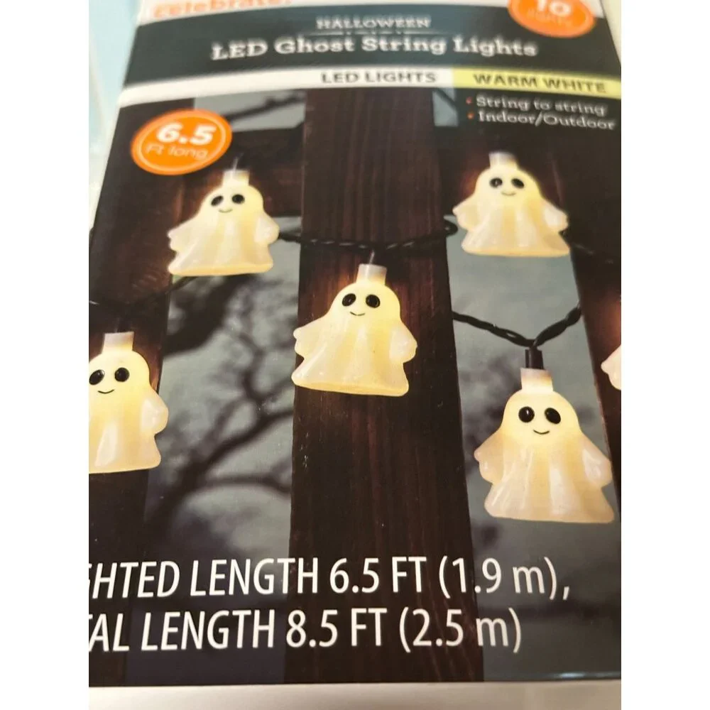 Halloween LED Ghost String Lights Warm White Indoor/Outdoor Party Supplies Kids